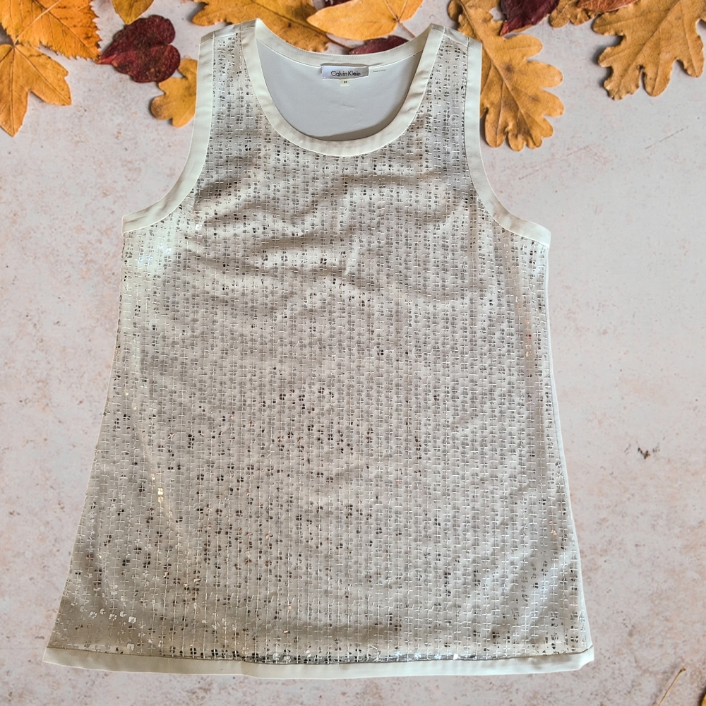Calvin Klein Ivory Sequin Racer Back Tank Top